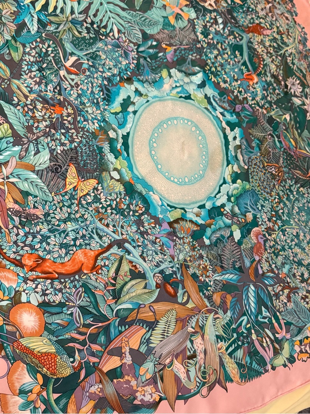 Hermes Scarf. ‘Au Coeur de la Vie’. By Aline Honore. 100% Silk. Made in France.